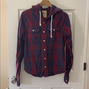 Red plaid Button up hoodie